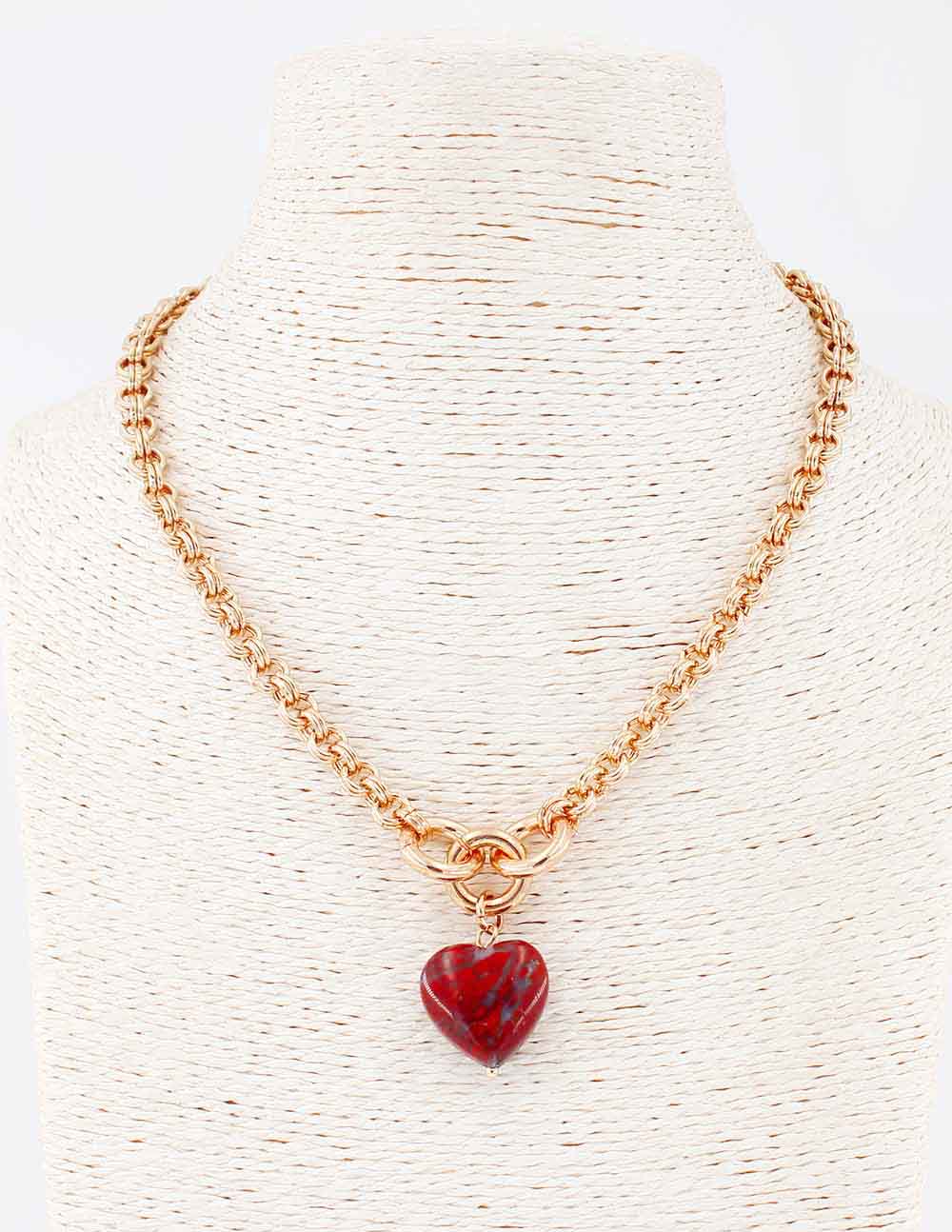 Gold Chain with Maroon Stone Heart 16"-18" Necklace
