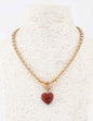 Gold Chain with Maroon Stone Heart 16"-18" Necklace