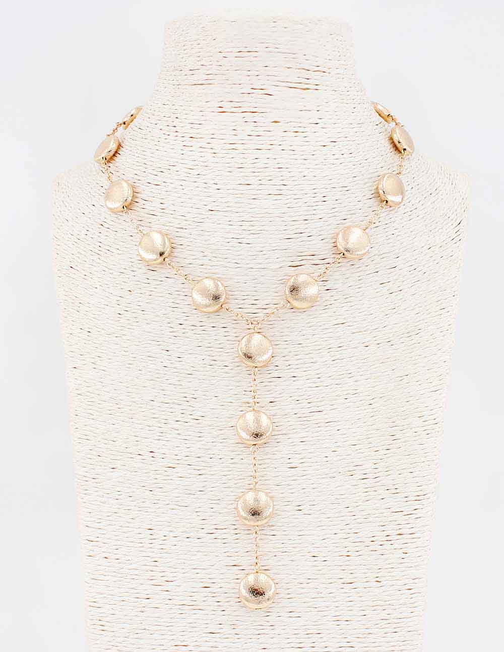 Gold Flat Beaded 17" Y Drop Necklace