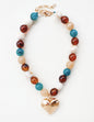 Dark Multi Large Acrylic Beaded with Gold Heart Charm 16"-18" Necklace