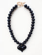 Black Chunky Beaded with Black Heart Charm 16"-18" Necklace