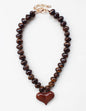 Brown Chunky Beaded with Brown Heart Charm 16"-18" Necklace