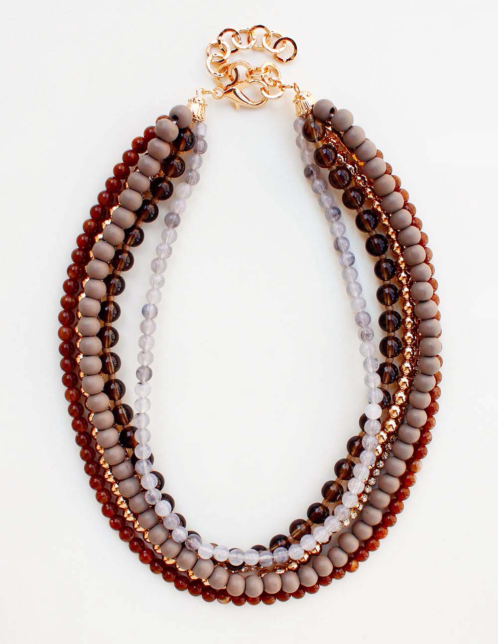 Multi Layered Grey Wood and Gold Beaded 16"-18" Necklace