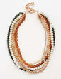 Multi Layered Natural/Green Wood and Gold Beaded 16"-18" Necklace