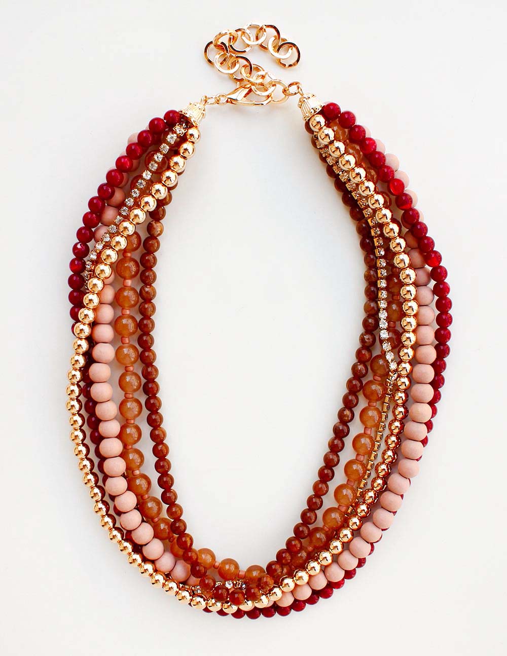 Multi Layered Brown Wood and Gold Beaded 16"-18" Necklace