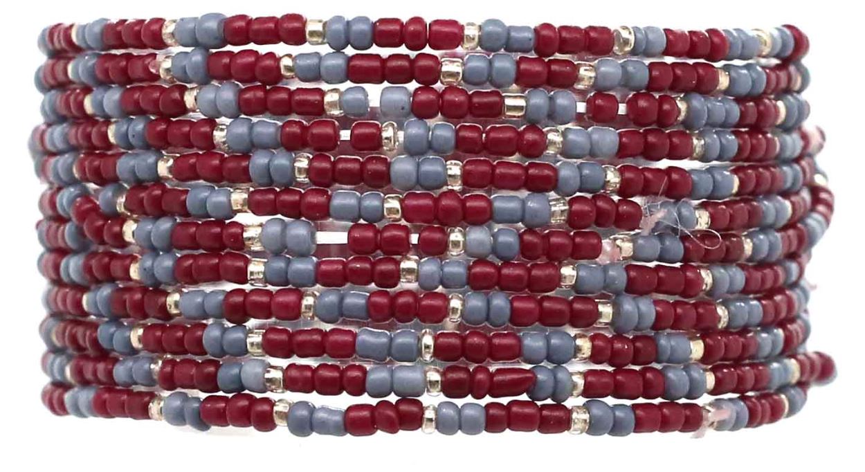 Multi Strand Stretch Bracelet Maroon and Grey Gameday Bracelets