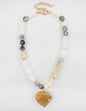 Grey, White, Cream Acrylic Beaded with Natural Heart Charm 16"-18" Necklace