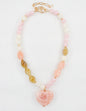Pink, White, Cream Acrylic Beaded with Pink Heart Charm 16"-18" Necklace