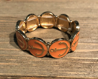 Orange Anchor Stretch Bracelet