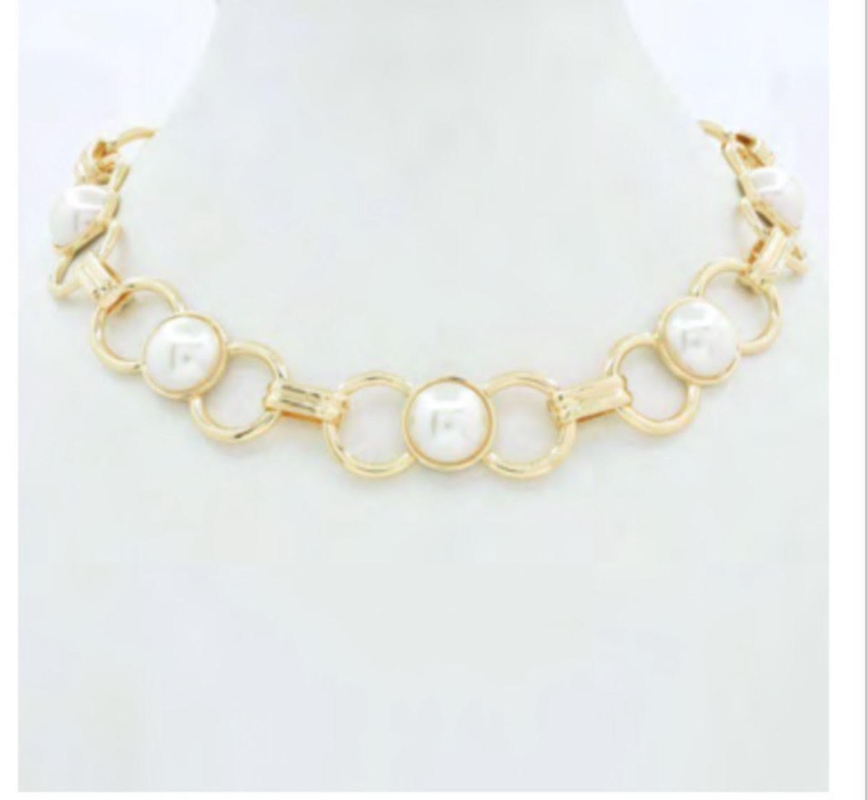 Gold Open Circles with Pearl 16"-18" Necklace